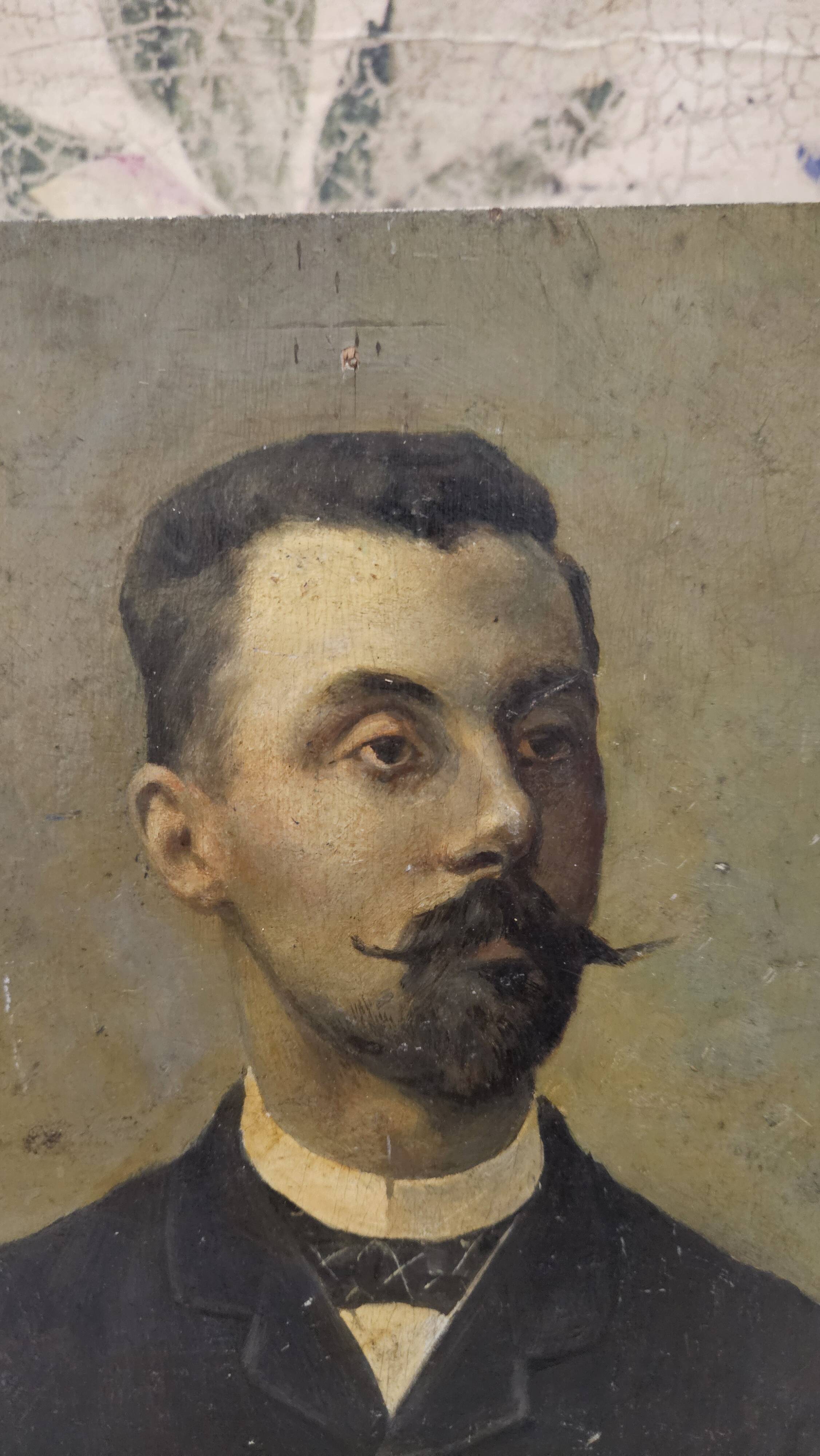 Portrait huile sur panneau - Homme à la moustache