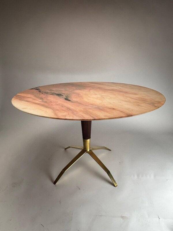 Table ronde de milieu de siècle avec plateau en marbre de Melchiorre Bega, années 1950.