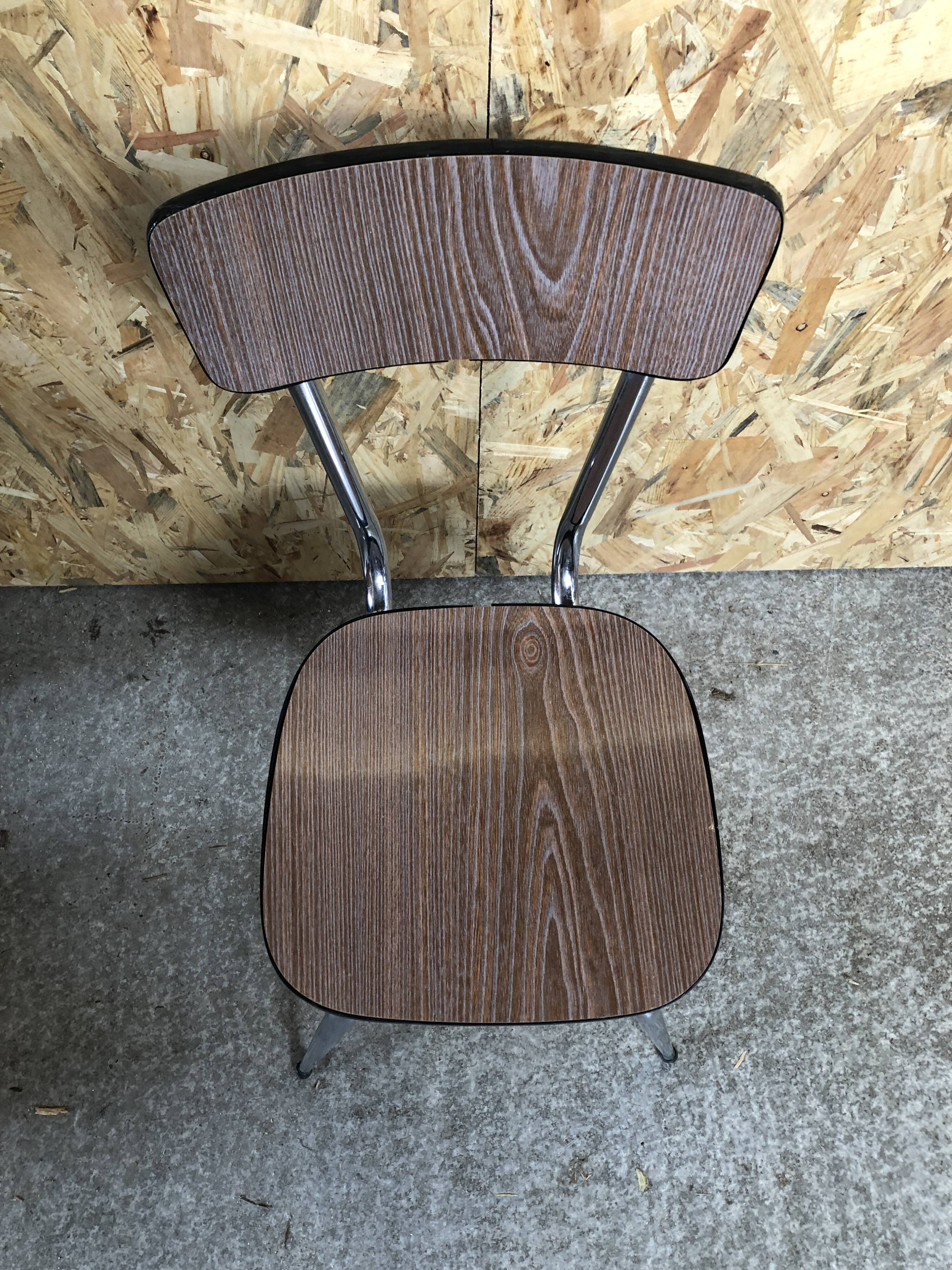 Old chair kitchen formica imitat° wood + feet compass metal chrome vintage