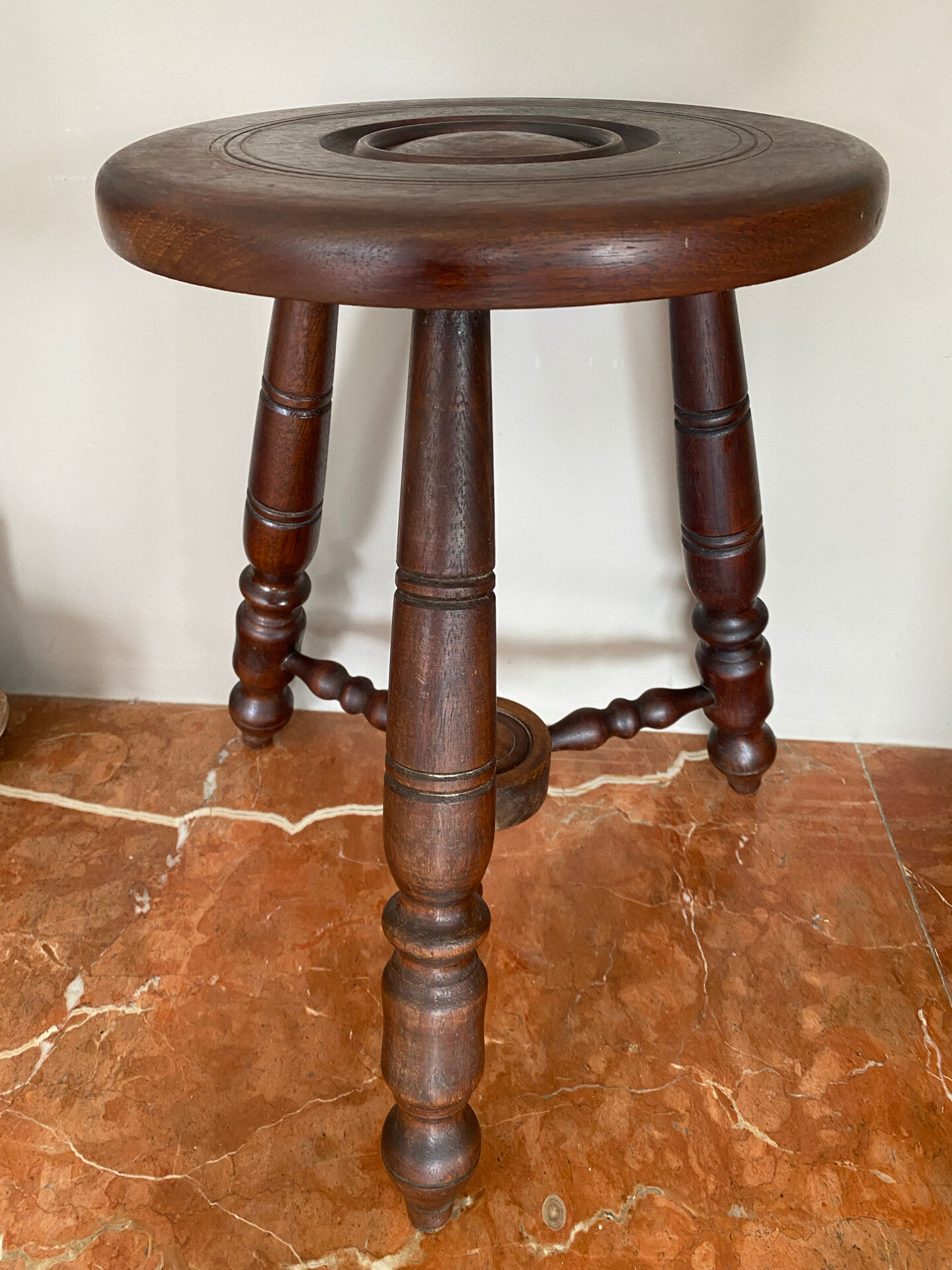 Oak stool attributed to Charles Dudouyt.