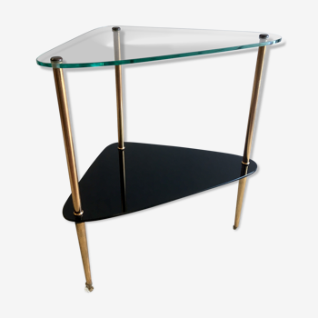 Table d'appoint en métal doré et verre – années 50