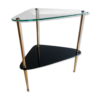 Gold metal and glass side table - 50s