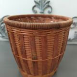 Cache pot en osier et rotin vintage années 70 80