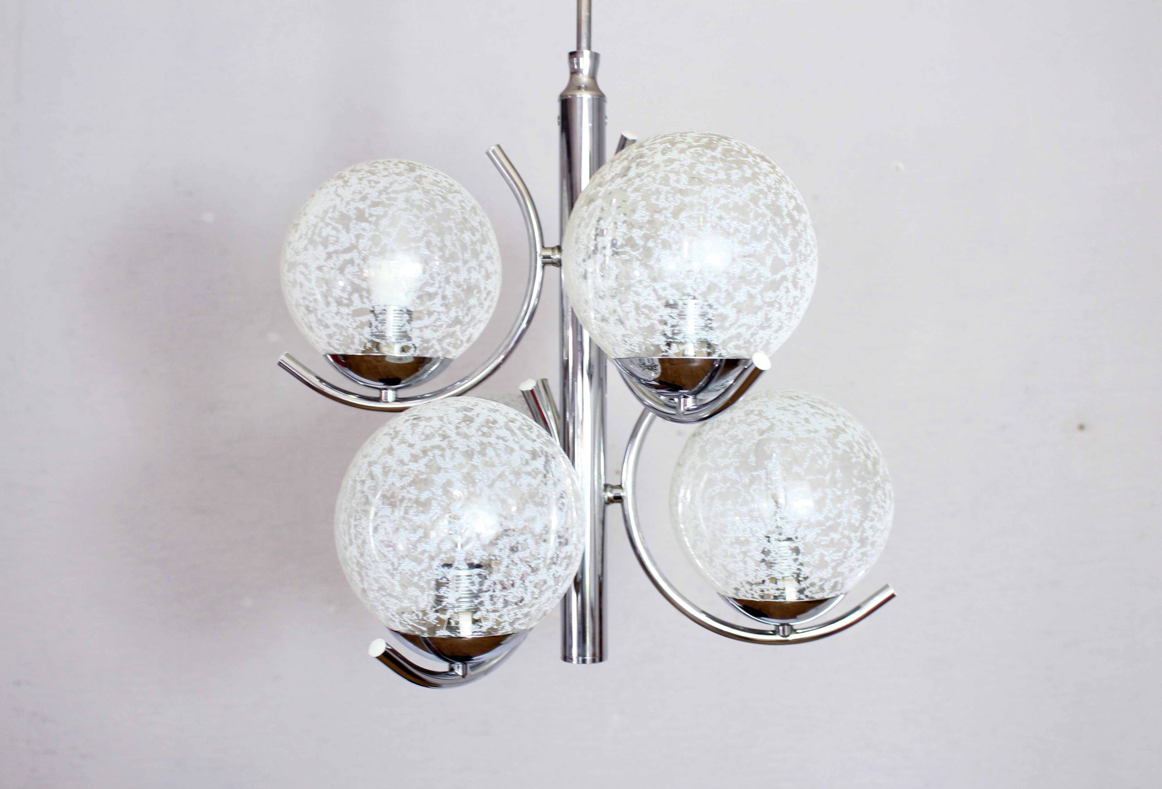 Glass and chrome metal chandelier 1970