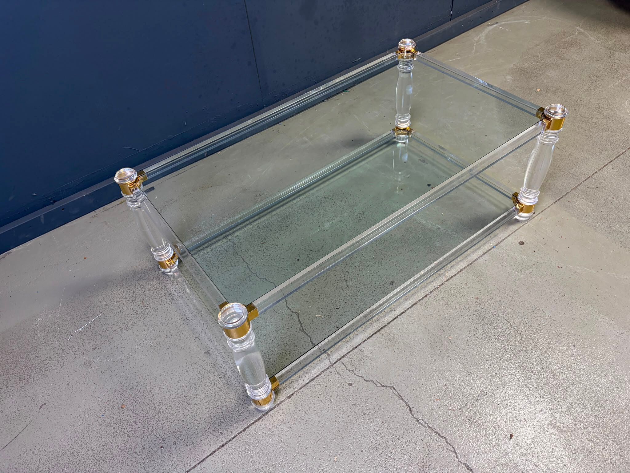 Vintage lucite and brass coffee table, 1970s