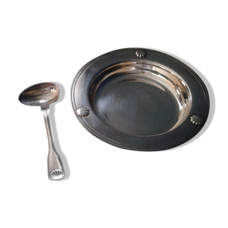 silver metal baptism box. Ercuis . Plate and spoon