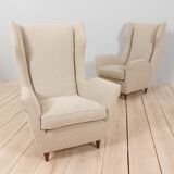 Pair of Italian wingback lounge chairs reupholstered