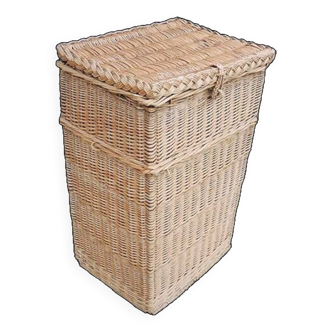 Old rectangular laundry basket in light wicker