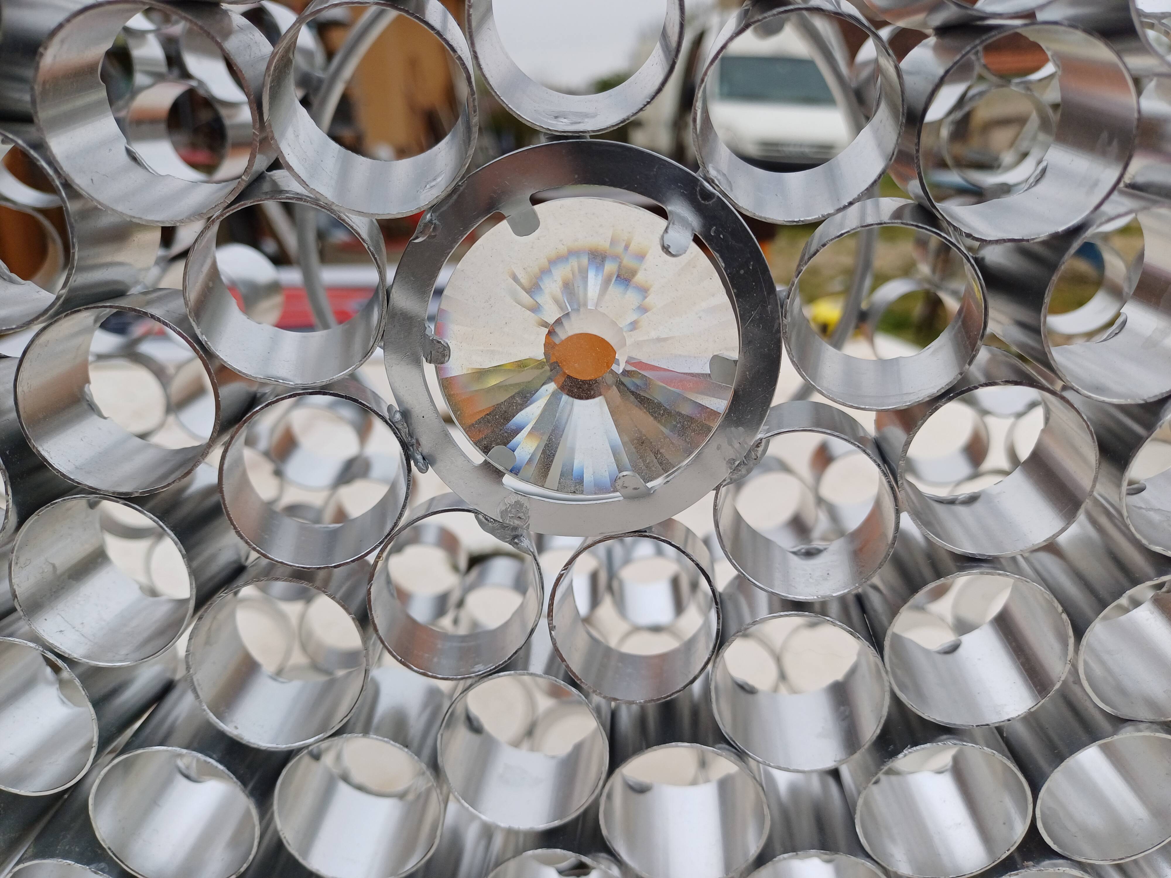 Vintage aluminum + glass pendant light