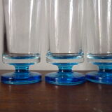 9 vintage champagne flutes with blue foot