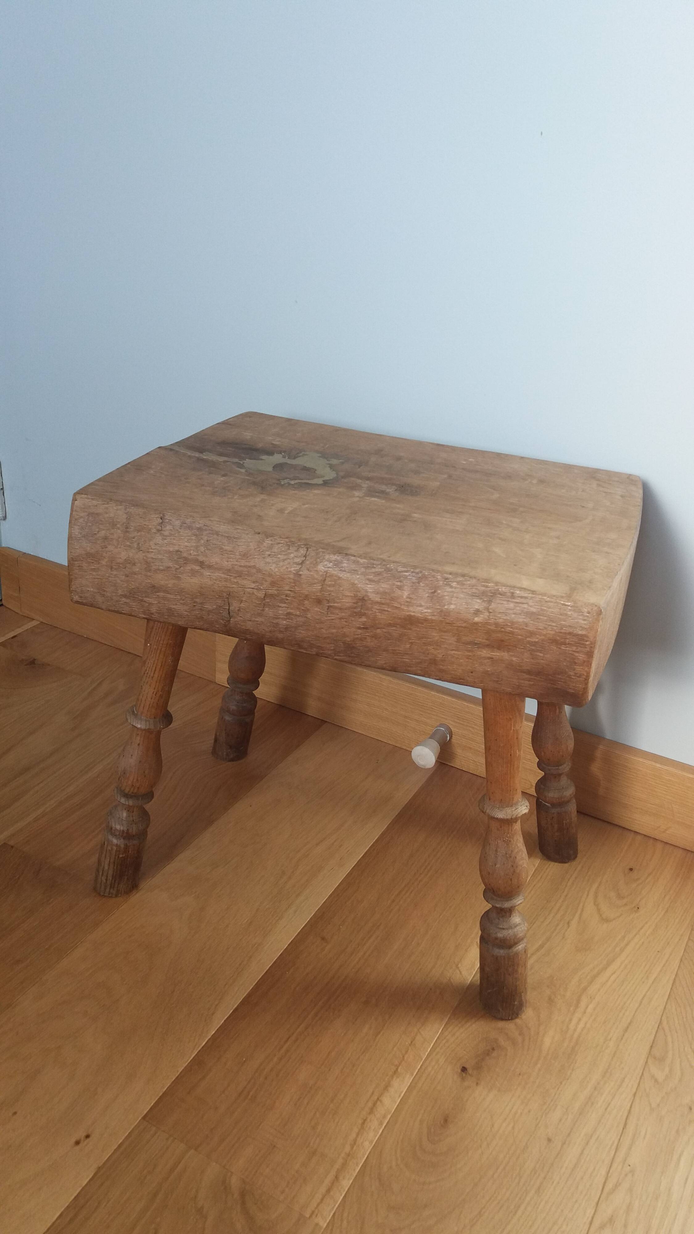 Upcycled brutalist stool, side table, bedside table in solid oak