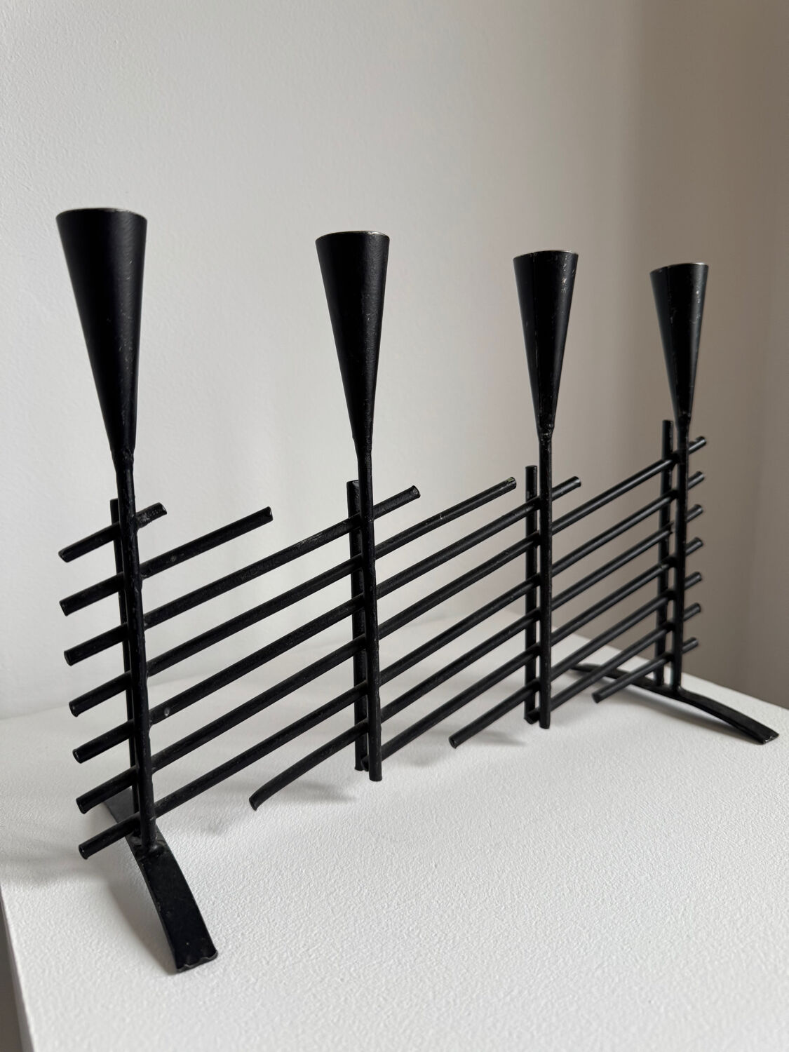 Vintage brutalist candelabrum in black metal