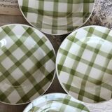 4 vintage earthenware soup plates Moulin Des Loups Nappe green model