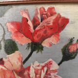 Vintage oil painting of flowers, two roses,  signed Trosset, 1942