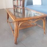 Rattan and glass top coffee table