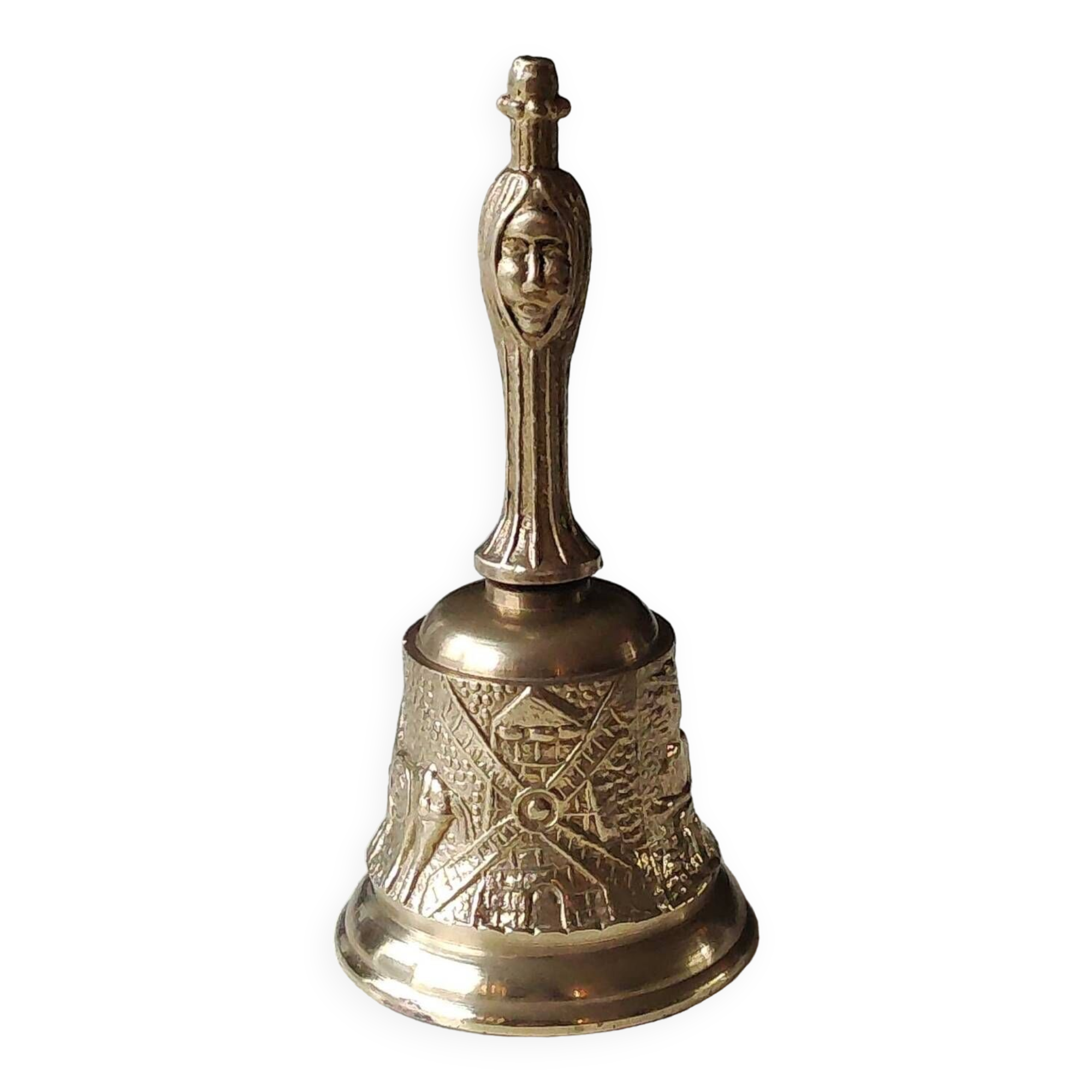 Cloche de Table Antique/Sancho Panza/Écuyer de Don Quichotte .En bronze doré.14,5 x 6,5 cm