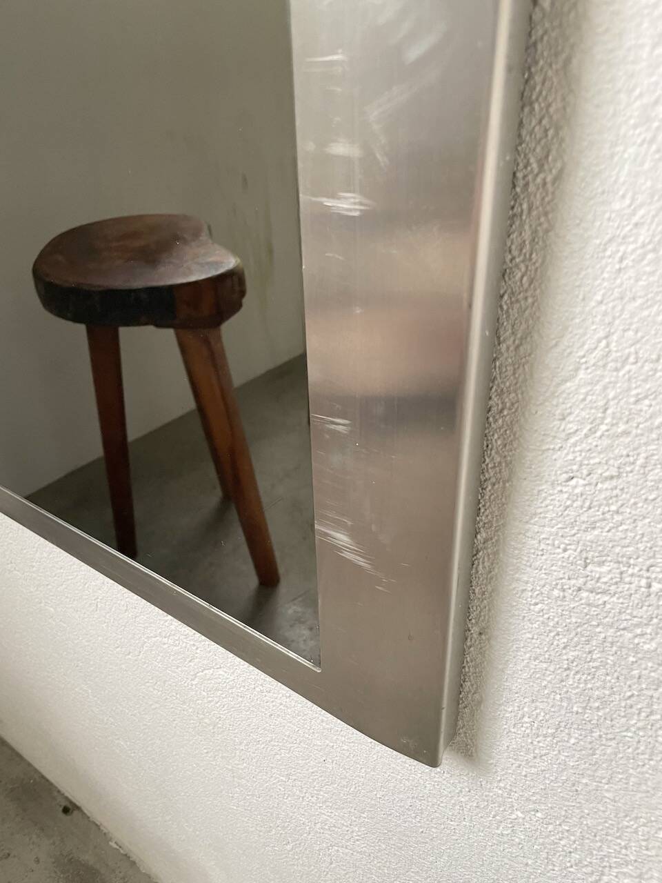 Brushed stainless steel mirror circa François Monnet and Joelle Ferlande