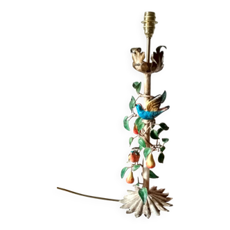 Painted metal candle holder lamp - wrought iron fruit and bird lamp base