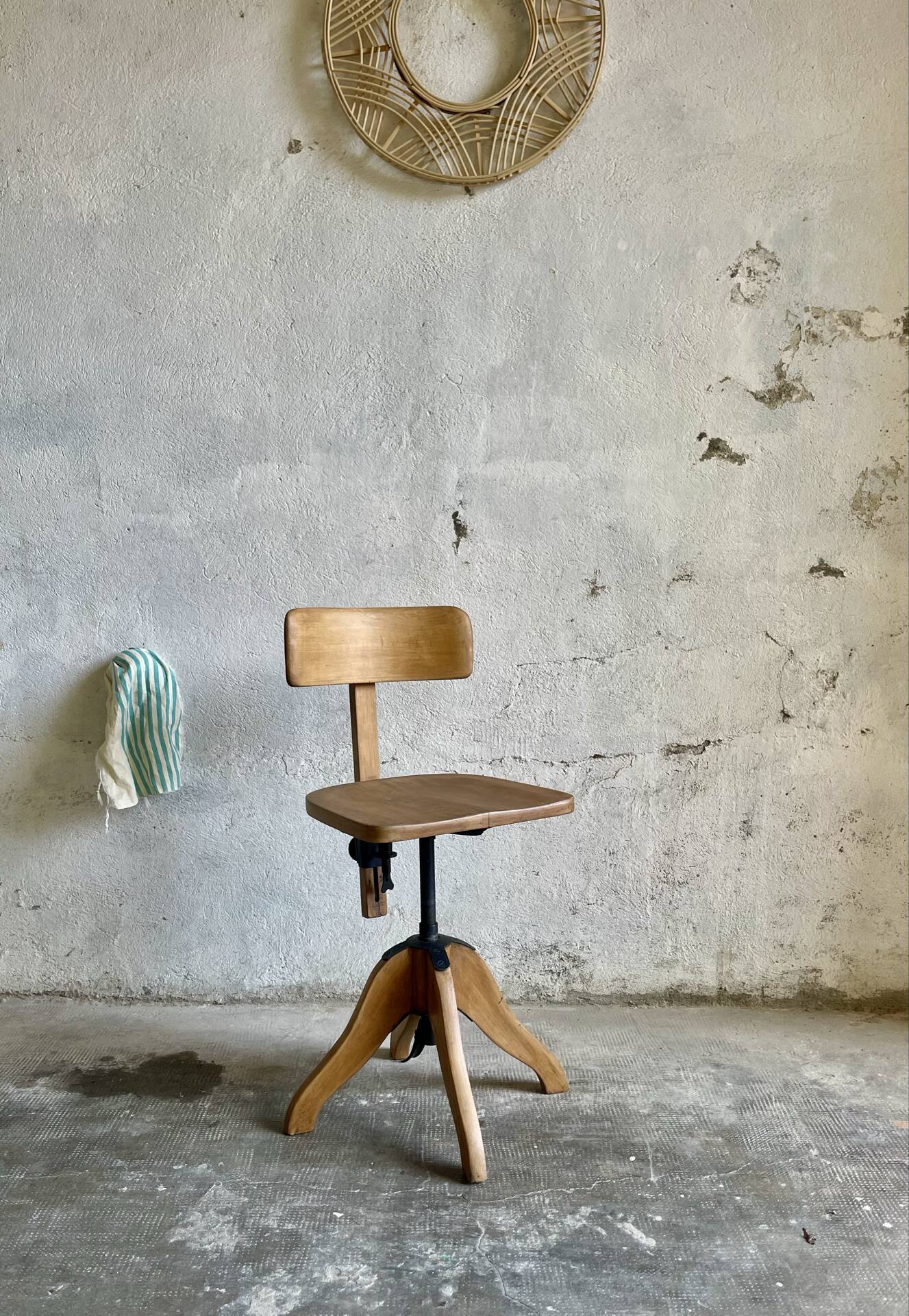Vintage workshop office chair wood - Albert Stoll Federdreh – 1950s