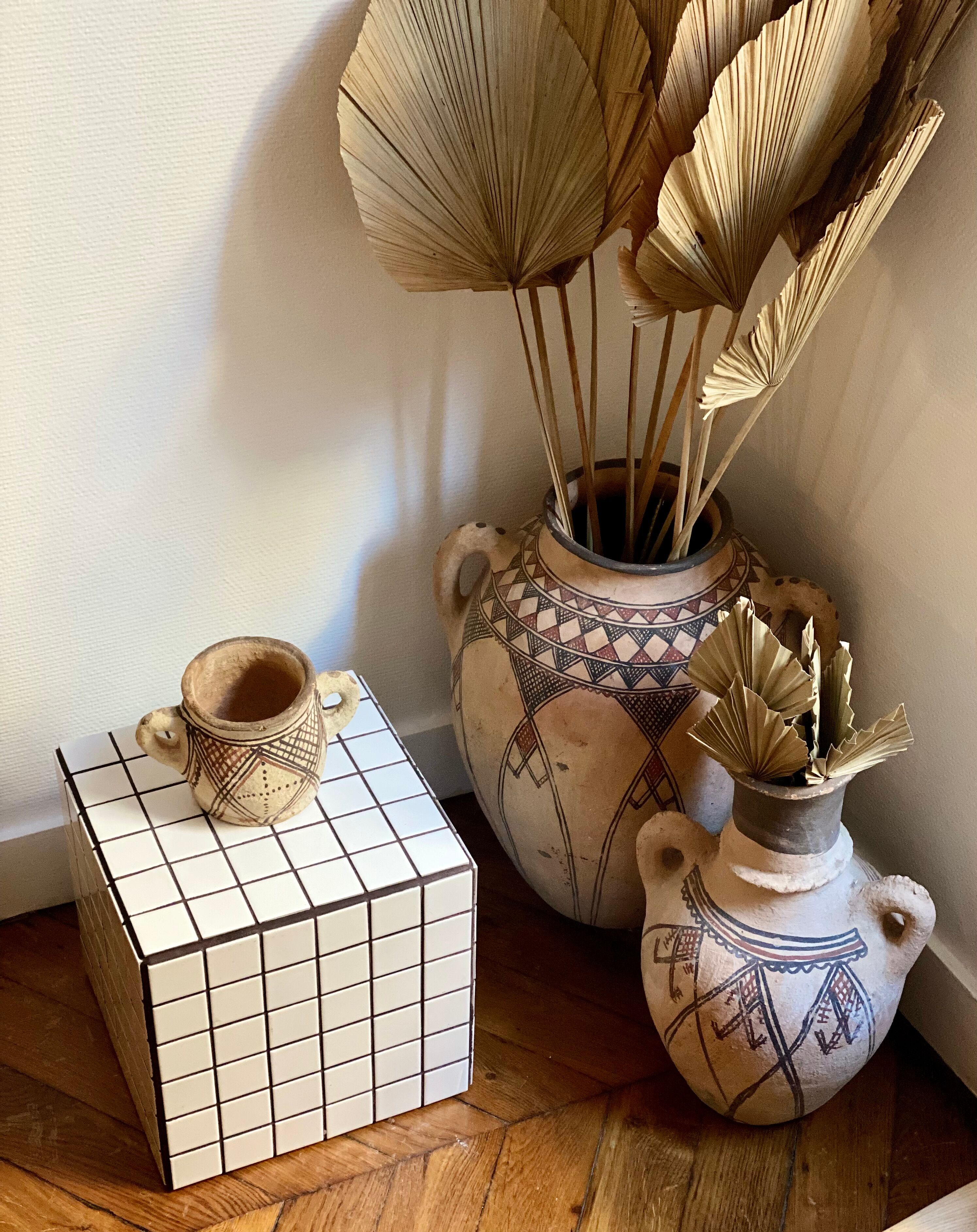 Side table cube gigi tile mosaic white joint black sofa end