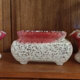 Old planter set and 2 Clichy glass vases