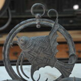 Pair of carved metal wall lamps signed RG