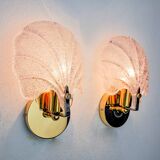 Pair of shell sconces, frosted Murano glass, Italy, 1980
