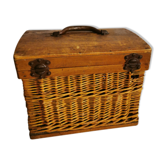 Old wooden and wicker box or small trunk