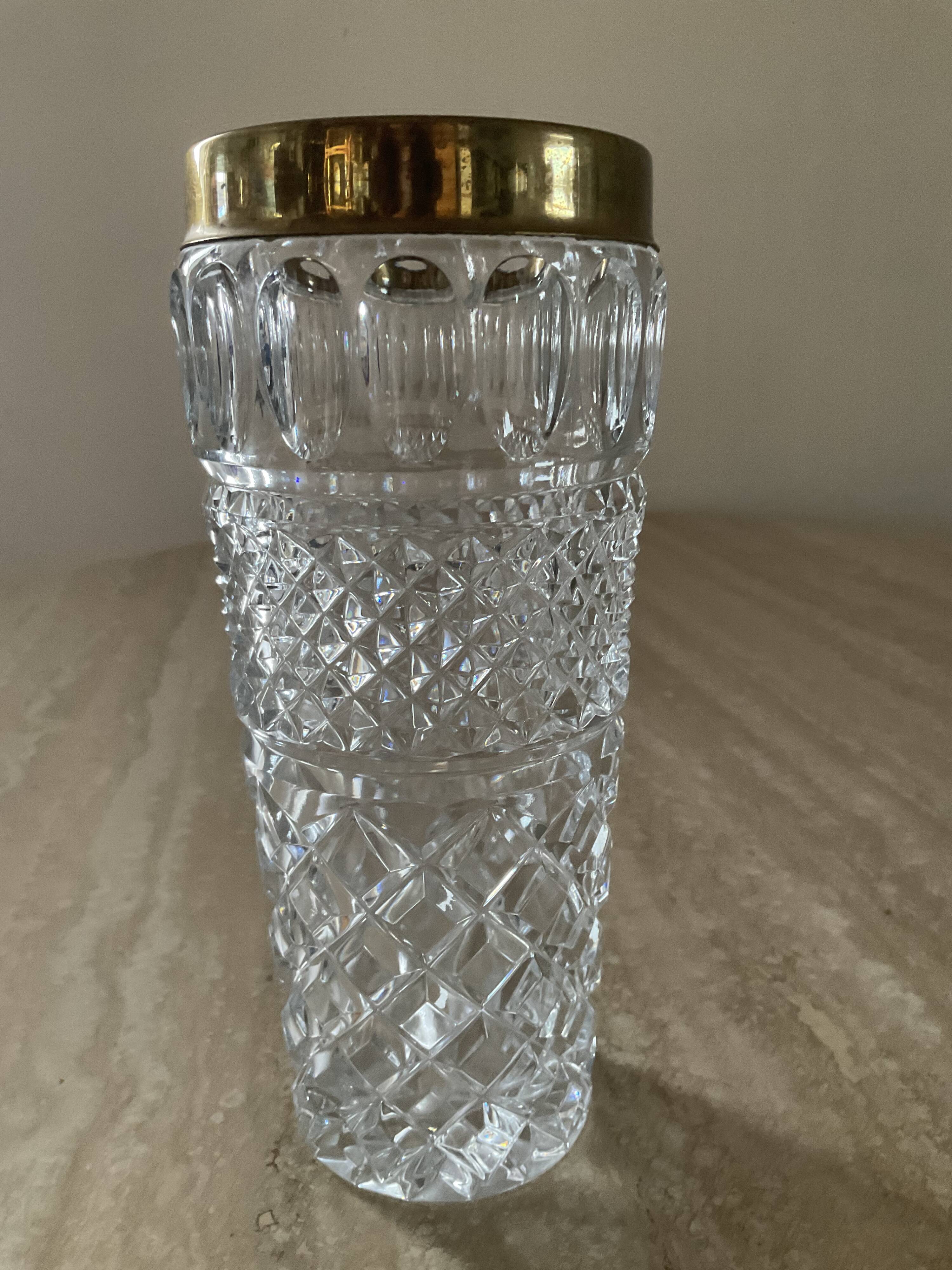 Vintage vase in chiseled Bohemian crystal and brass