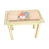 Old small side table in solid wood hand painted, rooster decoration