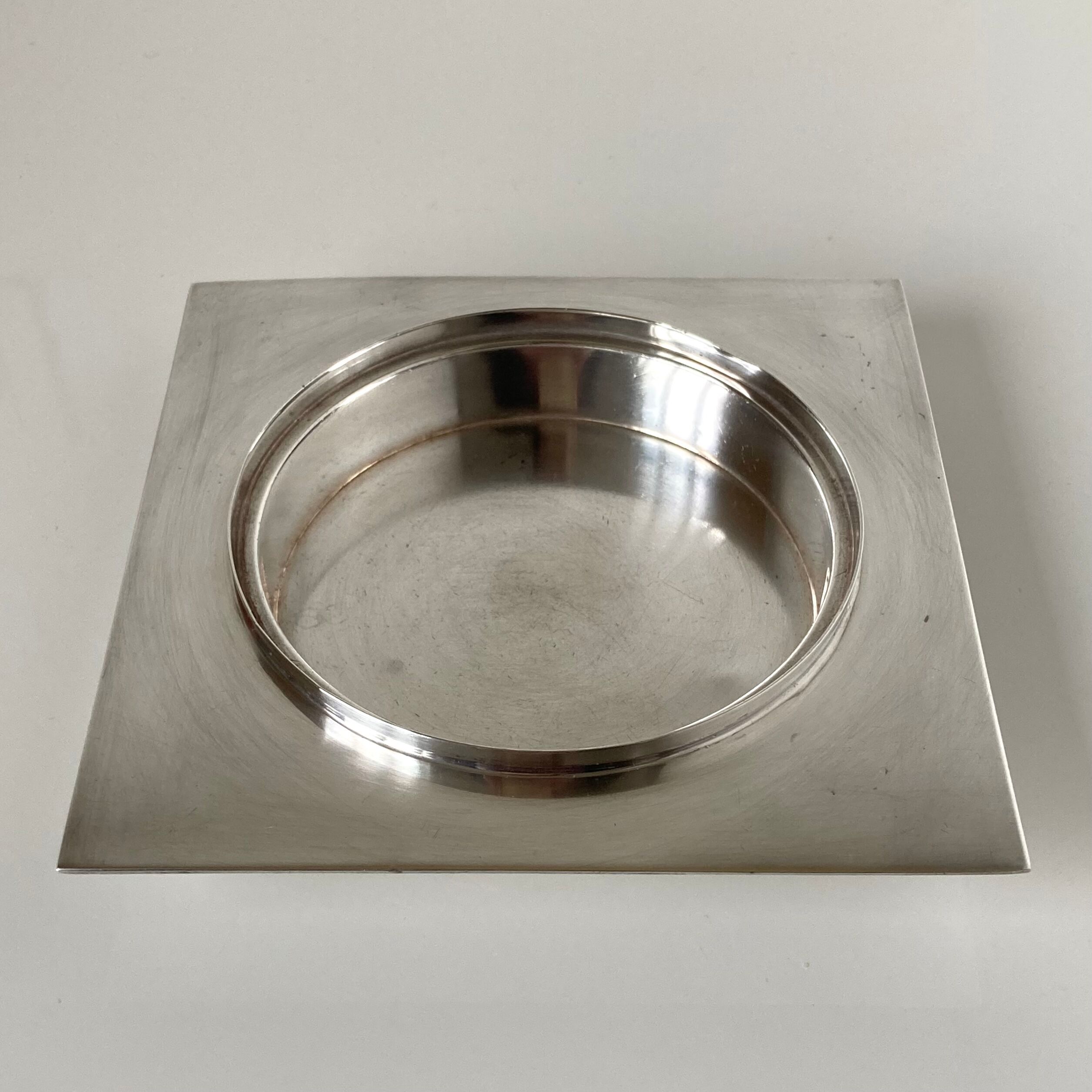 Box covered in silver metal and orange ABS by Lino Sabattini for Gallia by Christofle