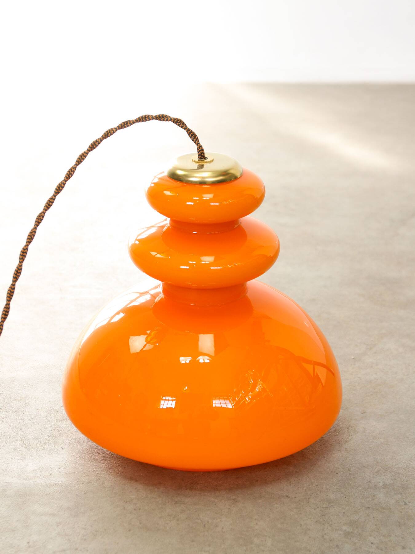 Mid-Century Italian Orange Glass & Brass Pendant Lamp, 60s