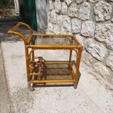 Vintage rattan rolling bar table