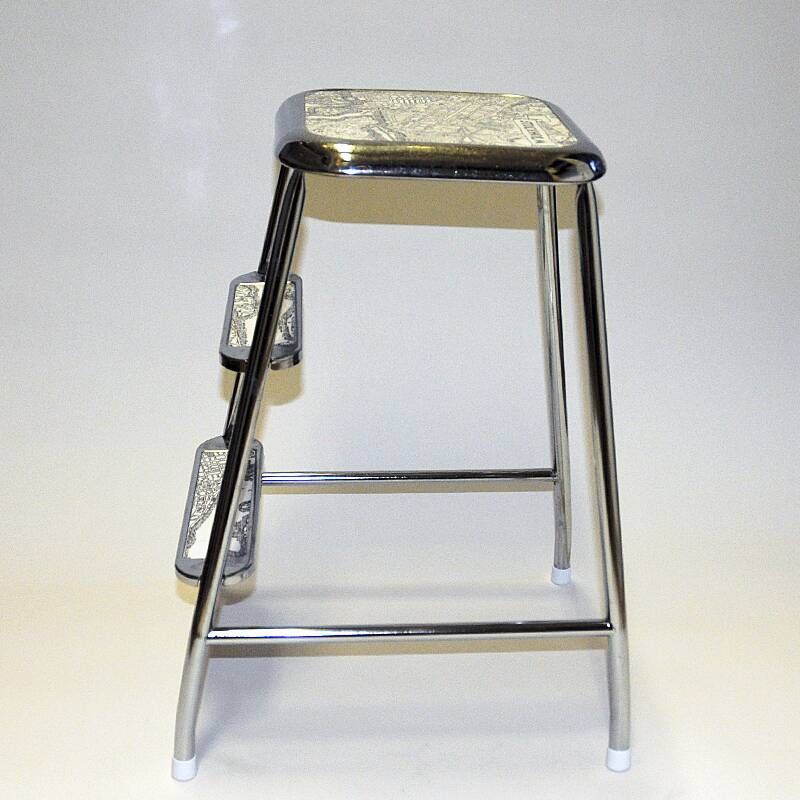 Swedish midcentury step stool Stockholm of chromed steel by Awab 1950s