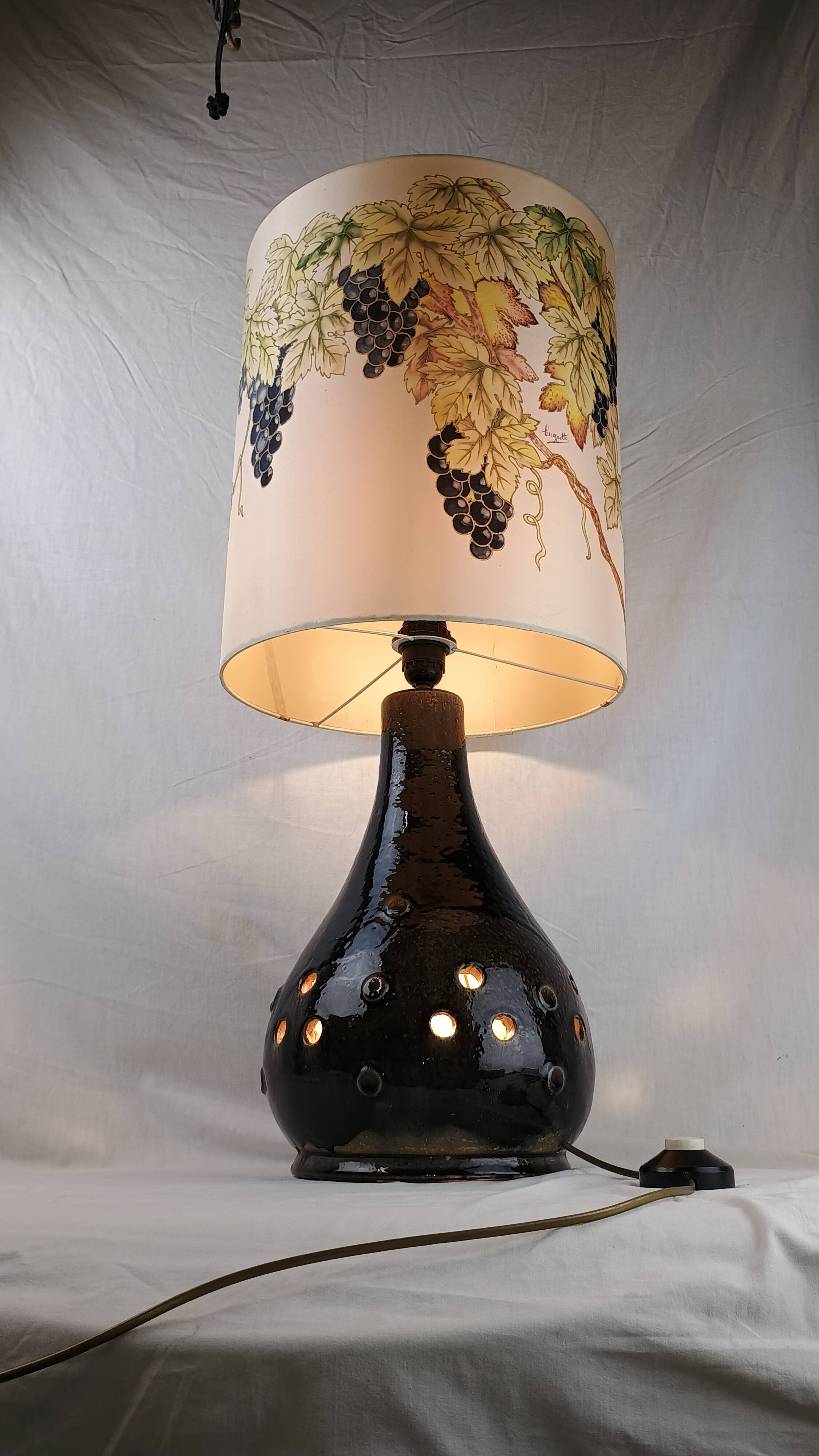 Lampe de sol vintage années 70 céramique abat-jour signé Style West Germany