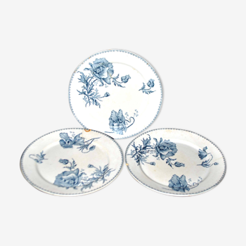 Set of 3 FERIA flat plates in Sarreguemines earthenware - blue poppy decoration