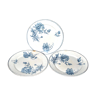 Lot de 3 assiettes plates FERIA en faïence de Sarreguemines - décor de coquelicots bleu