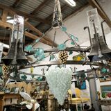 Large and large chandelier in wrought iron and glass circa 1980/90