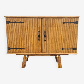 Rattan bamboo sideboard atttributed to Audoux Minnet vintage 60's