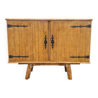 Rattan bamboo sideboard atttributed to Audoux Minnet vintage 60's