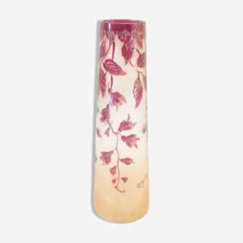 Legras vase ruby in frosted glass degagé with art nouveau acid
