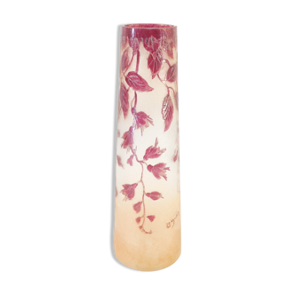 Legras vase ruby in frosted glass degagé with art nouveau acid