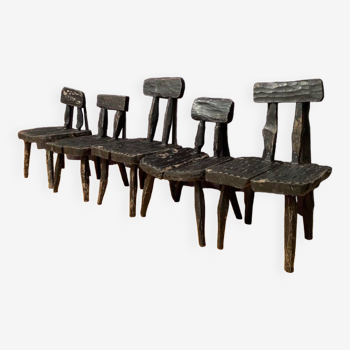 Ensemble de cinq chaises brutalistes, années 1960.