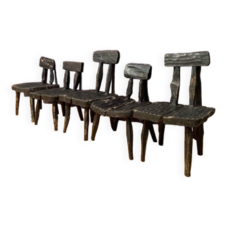 Ensemble de cinq chaises brutalistes, années 1960.