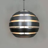 Grande suspension vintage Mercure par Eglo en aluminium brossé et opaline