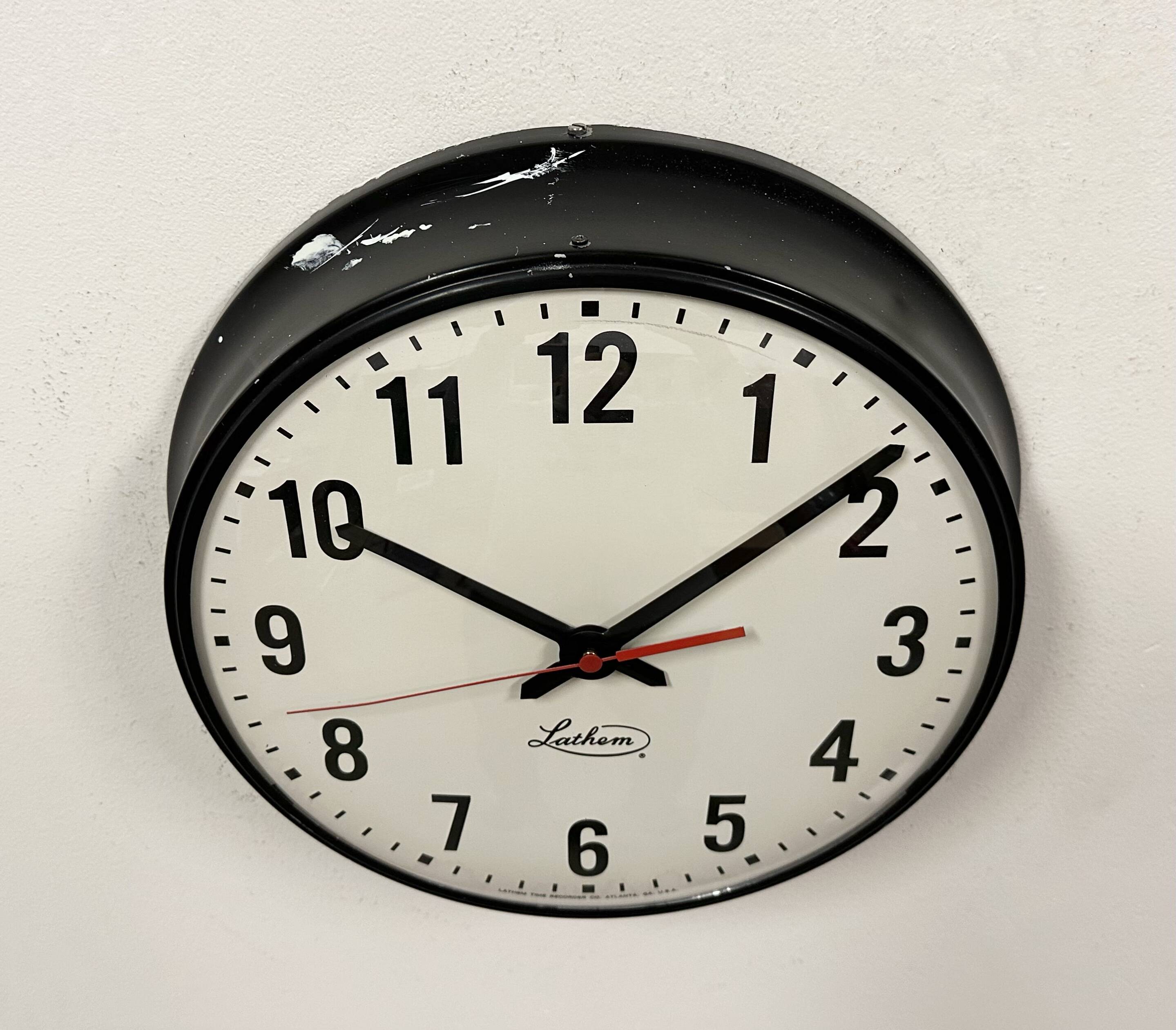 Vintage Black School Wall Clock from Lathem, 1980s