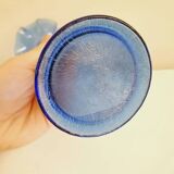 Vase bleu cobalt vintage bord onduler - verre souffle