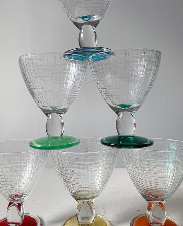 Colored glass stemmed bowls