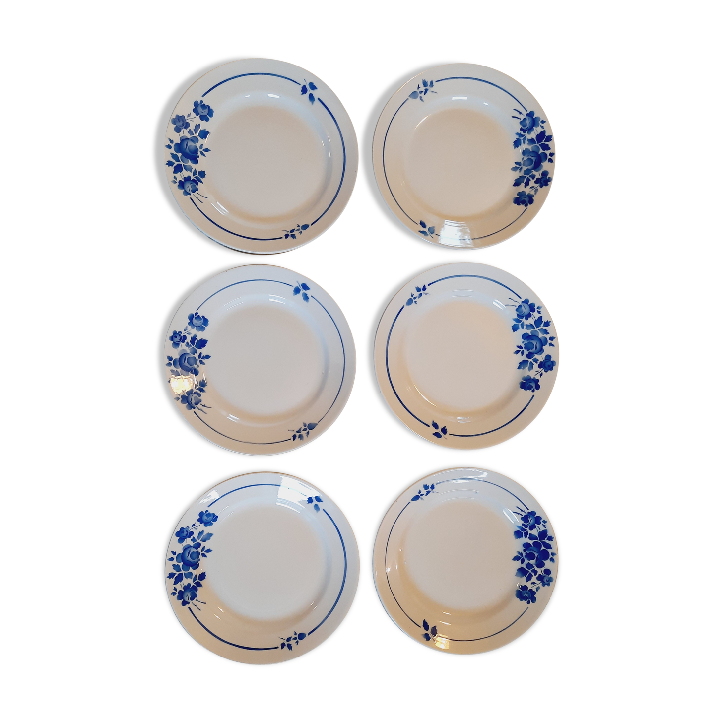 Set 6 assiettes plates fleurs bleues