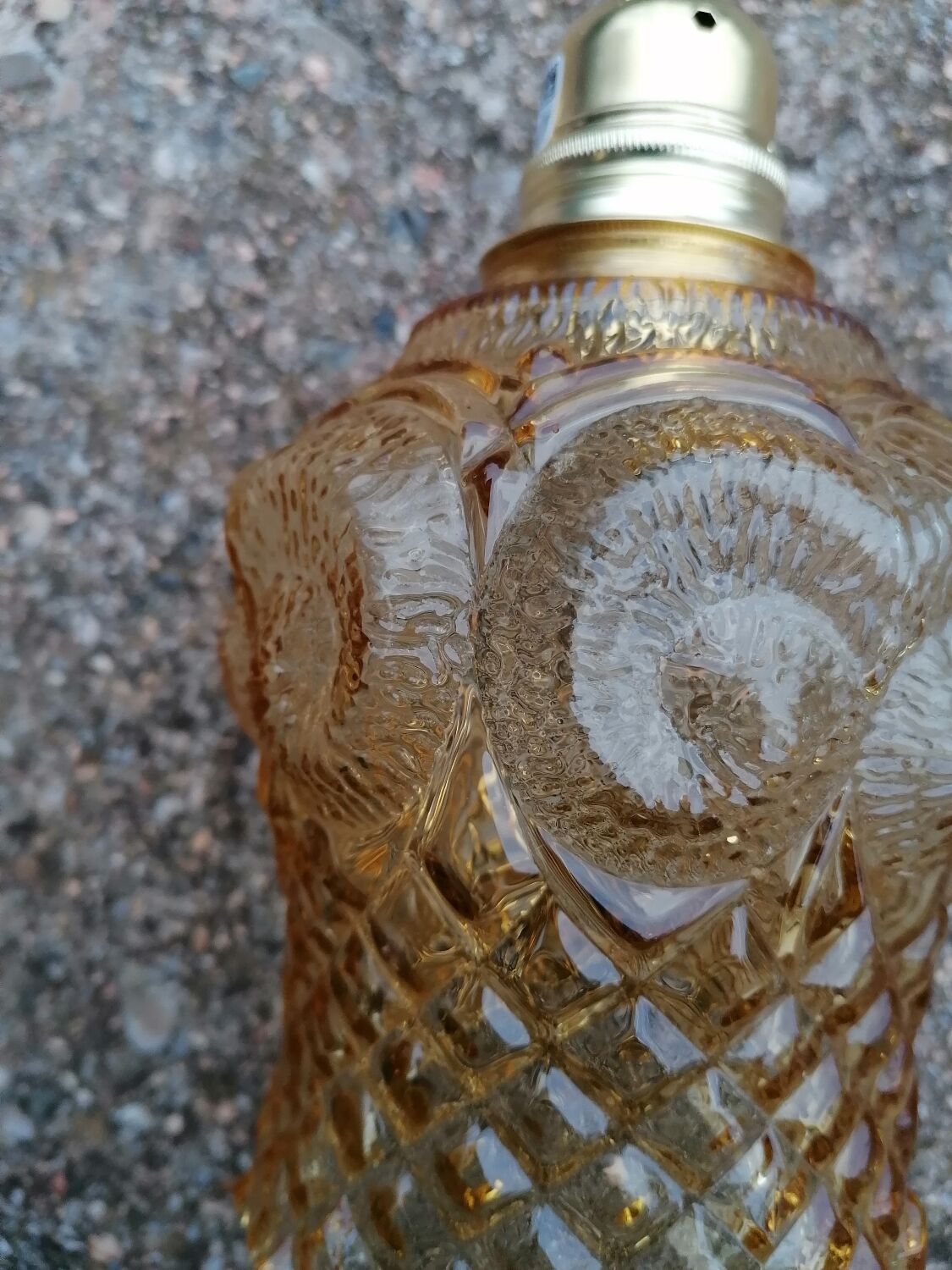 Vintage molded globe pendant lamp in yellow glass